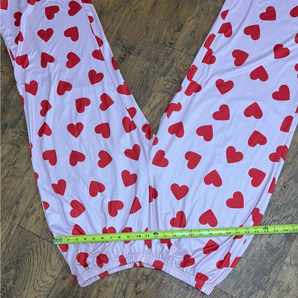 Wmns Pajamas Lounge Set Short Sleeve Long Elastic Waist Pants Hearts Pink/red 3x - Picture 9 of 12